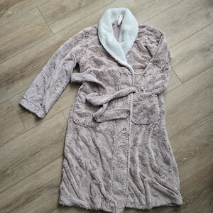 Women's M/L Dusty Pink and off White Cozy Robe VGUC Gilligan & O'Malley
